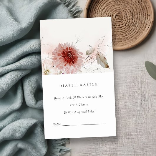 Dusky Herfst Marsala Flora Luier Raffle Baby showe Informatiekaartje