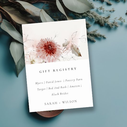 Dusky Herfst Marsala Floral Wedding Gift Registry Informatiekaartje