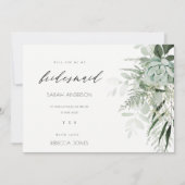 Dusky Leafy Fern Succulent Bridesmaid Invite Bedankkaart (Voorkant)