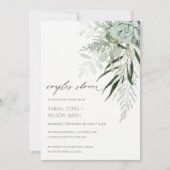 Dusky Leafy Fern Succulent Couples Shower Invite Bedankkaart (Voorkant)