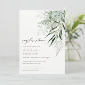 Dusky Leafy Fern Succulent Couples Shower Invite Bedankkaart (Staand voorkant)