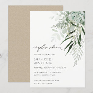 Dusky Leafy Fern Succulent Couples Shower Invite Bedankkaart