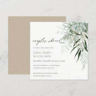 Dusky Leafy Fern Succulent Couples Shower Invite Bedankkaart