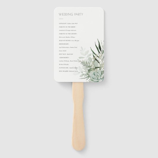 Dusky Leafy Fern Succulent Foliage Wedding Program Handwaaier (Achterkant)