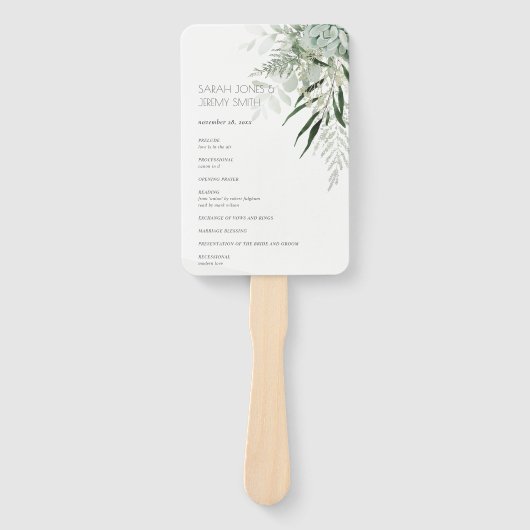 Dusky Leafy Fern Succulent Foliage Wedding Program Handwaaier (Voorkant)