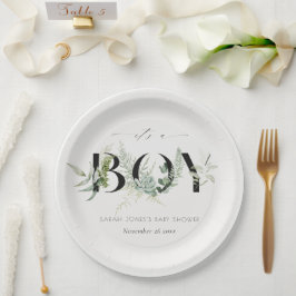 Dusky Leafy Fern Succulent Het is een Baby shower  Papieren Bordje