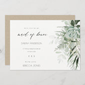 Dusky Leafy Fern Succulent Maid of Honor Invite Bedankkaart (Voorkant / Achterkant)
