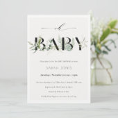 Dusky Leafy Fern Succulent Oh Baby shower Invite Bedankkaart (Staand voorkant)