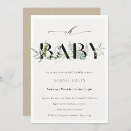 Dusky Leafy Fern Succulent Oh Baby shower Invite Bedankkaart