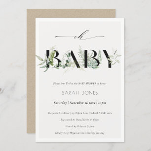 Dusky Leafy Fern Succulent Oh Baby shower Invite Bedankkaart