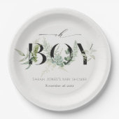 Dusky Leafy Fern Succulent Oh Boy Baby shower Papieren Bordje (Voorkant)