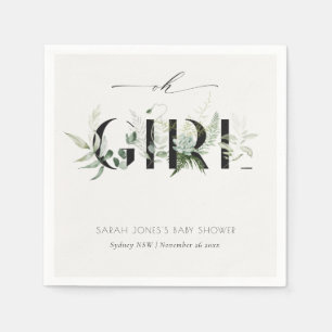 Dusky Leafy Fern Succulent oh Girl Baby shower Servet