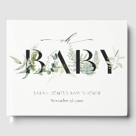 Dusky Leafy Fern Succulent Oh Script Baby shower Gastenboek
