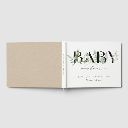 Dusky Leafy Fern Succulent Script Baby shower Gastenboek (Volledig)