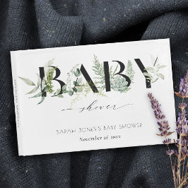 Dusky Leafy Fern Succulent Script Baby shower Gastenboek