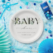 Dusky Leafy Fern Succulent Script Baby shower Papieren Bordje (Feest)