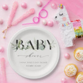 Dusky Leafy Fern Succulent Script Baby shower Papieren Bordje (Feest)