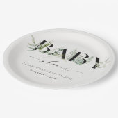 Dusky Leafy Fern Succulent Script Baby shower Papieren Bordje (Gekanteld)