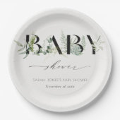 Dusky Leafy Fern Succulent Script Baby shower Papieren Bordje (Voorkant)
