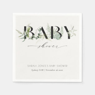 Dusky Leafy Fern Succulent Script Baby shower Servet