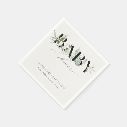 Dusky Leafy Fern Succulent Script Baby shower Servet (Hoek)