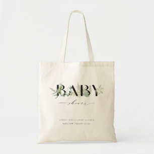Dusky Leafy Fern Succulent Script Baby shower Tote Bag