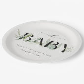 Dusky Leafy Fern Succulent Script Oh Baby shower Papieren Bordje (Gekanteld)