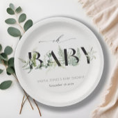 Dusky Leafy Fern Succulent Script Oh Baby shower Papieren Bordje