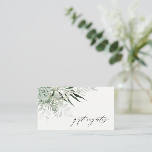 Dusky Leafy Fern Succulent Wedding Gift Registry Visitekaartje (Staand voorkant)