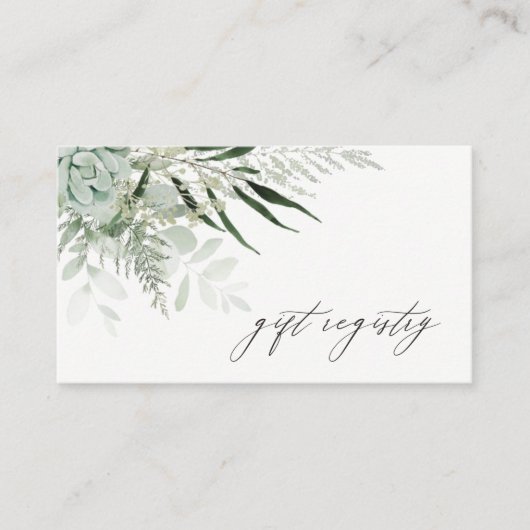 Dusky Leafy Fern Succulent Wedding Gift Registry Visitekaartje (Voorkant)