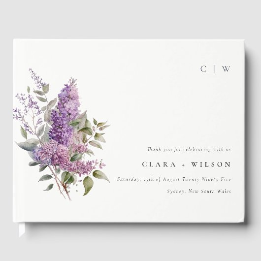Dusky Lila Cottage Floral Waterverf Wedding Gastenboek (Voorkant)
