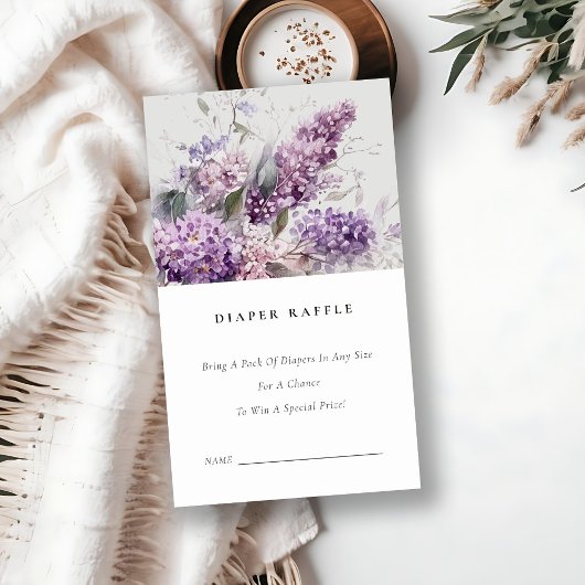 Dusky Lila Floral Diaper Raffle Baby shower Informatiekaartje