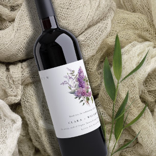 Dusky Lila Waterverf Cottage Floral Wedding Wijn Etiket