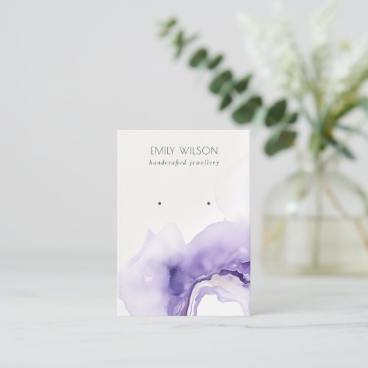 Dusky Lilac Abstract Watercolor Agate Earring Visitekaartje (Staand voorkant)