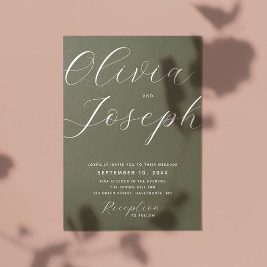 Dusky Olive Green Wedding | Minimalistische foto e Kaart