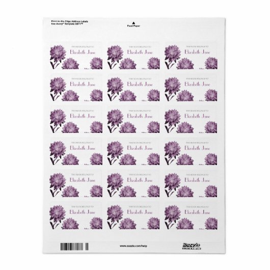 Dusky Paarse Aster Bookplate Labels (Full Sheet)