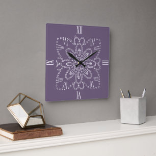 Dusky Paarse Crochet Chart Square Wall Clock Vierkante Klok