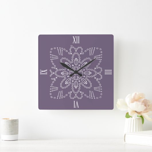 Dusky Paarse Crochet Chart Square Wall Clock Vierkante Klok (Huis)