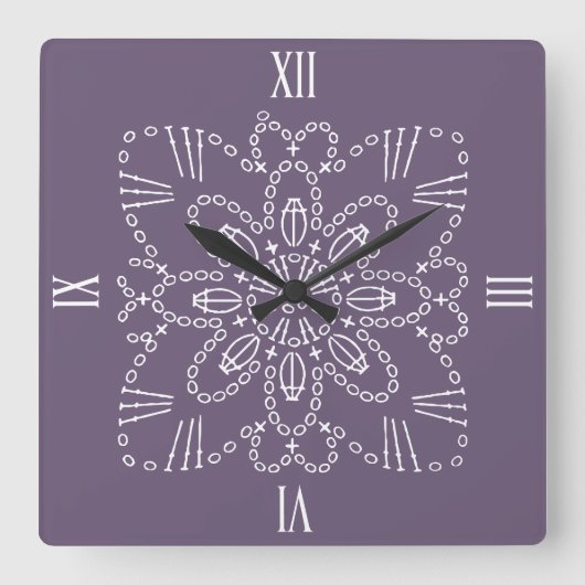 Dusky Paarse Crochet Chart Square Wall Clock Vierkante Klok (Voorkant)