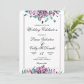Dusky Paarse Floral Fall Wedding Uitnodiging (Staand voorkant)
