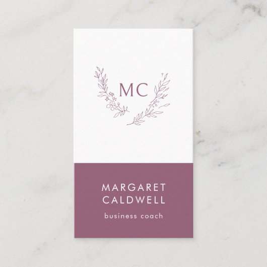 Dusky Paarse monogram krans verticaal Visitekaartje (Voorkant)