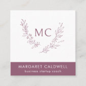 Dusky Paarse monogram krans Vierkante Visitekaartje (Voorkant)