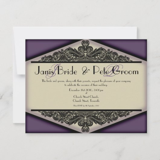 Dusky Paarse -monogrammed, bruiloft invitati Kaart (Voorkant)