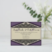 Dusky Paarse -monogrammed, bruiloft invitati Kaart (Staand voorkant)