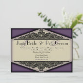 Dusky Paarse -monogrammed, bruiloft invitati Kaart (Staand voorkant)