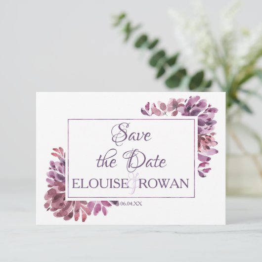 Dusky Paarse Petals Floral sla de datumkaart op Save The Date (Staand voorkant)