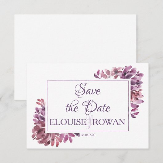 Dusky Paarse Petals Floral sla de datumkaart op Save The Date (Voorkant / Achterkant)