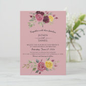 Dusky Pastel Watercolor Roses Maroon Invitation Kaart (Staand voorkant)