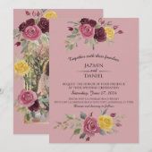 Dusky Pastel Watercolor Roses Maroon Invitation Kaart (Voorkant / Achterkant)