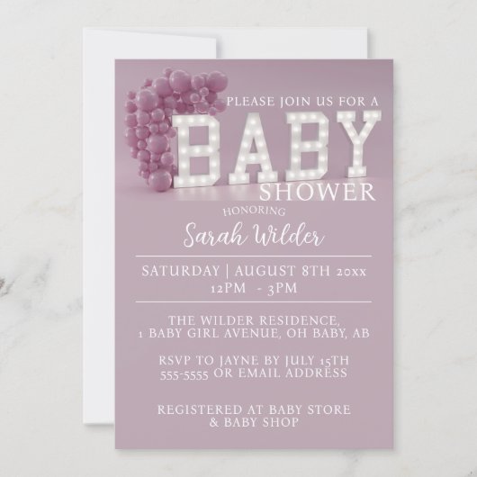 Dusky Pink Balloon Baby shower Invitation Kaart (Voorkant)